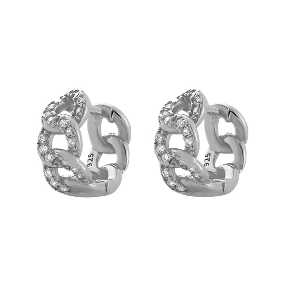 Pendientes de aro redondos geométricos de plata de ley 925 con acabado chapado en diamantes de imitación para mujer