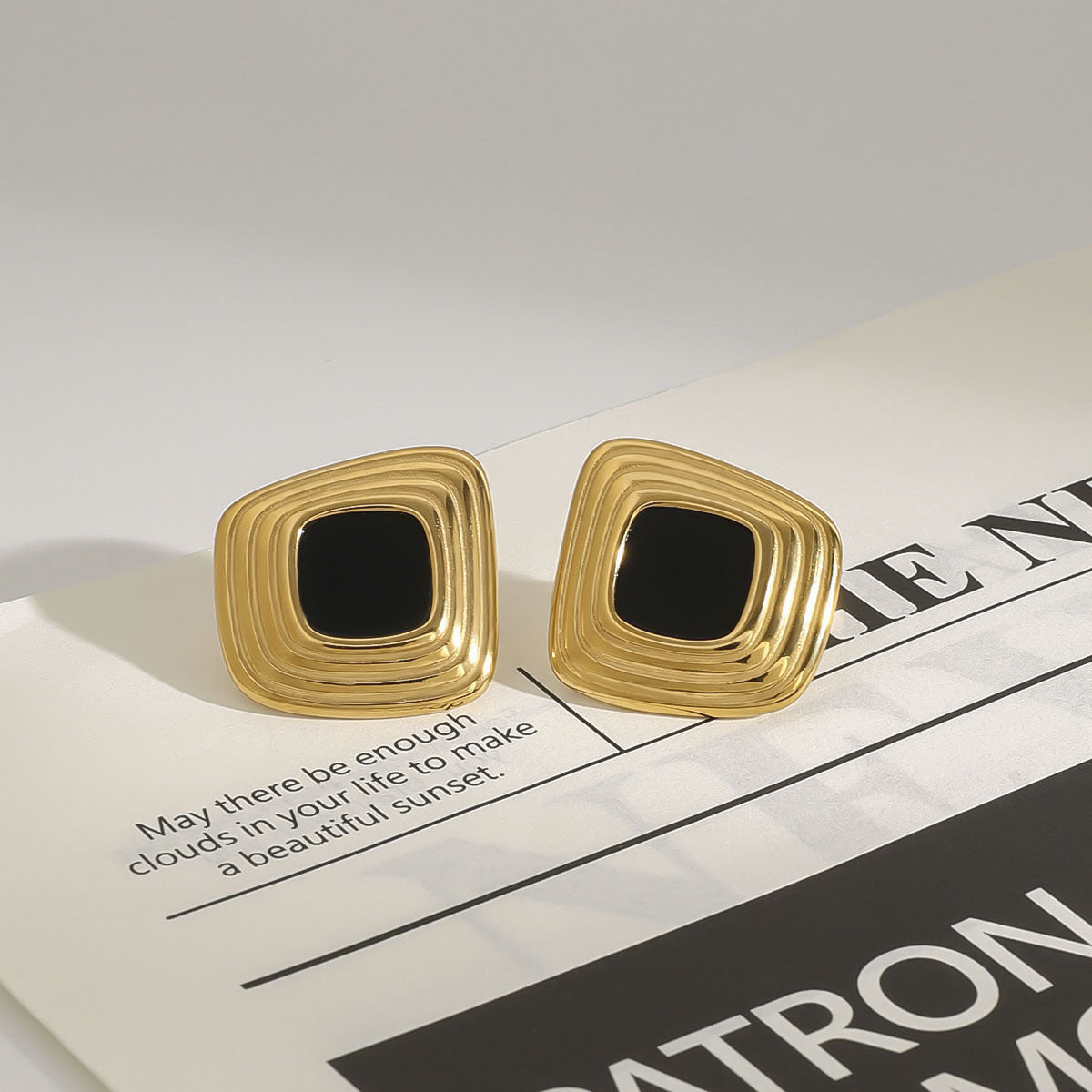 Minimalist Geometric Square Resin Inlay Stainless Steel Stud Earrings for Women