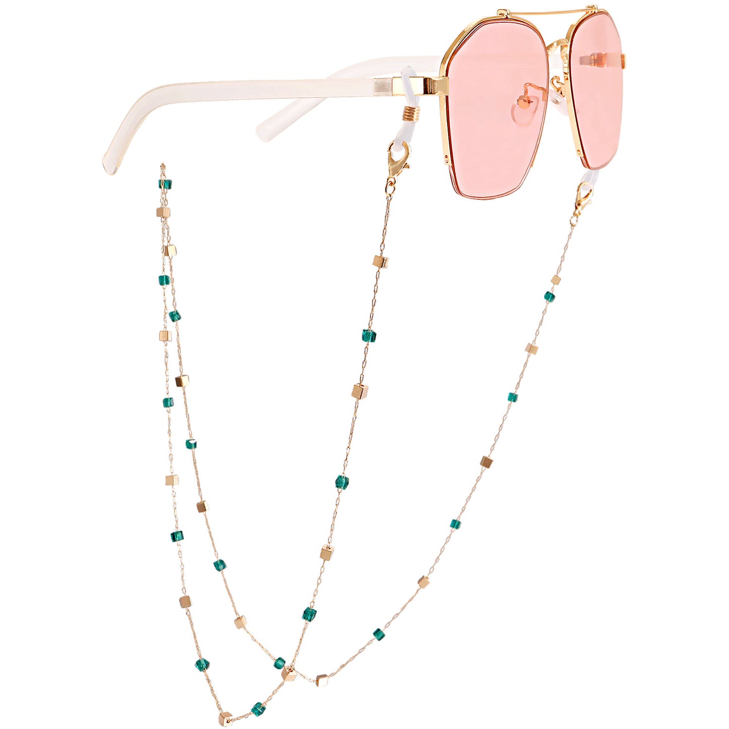 Crystal Inlay Alloy Mask and Glasses Chain