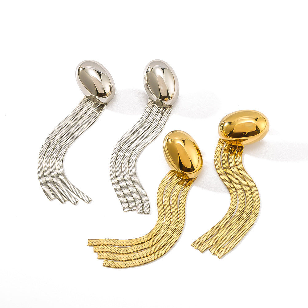 Minimalist Jellyfish-Shaped Tassel Earrings in Stainless Steel with 18K Gold Plating for Women