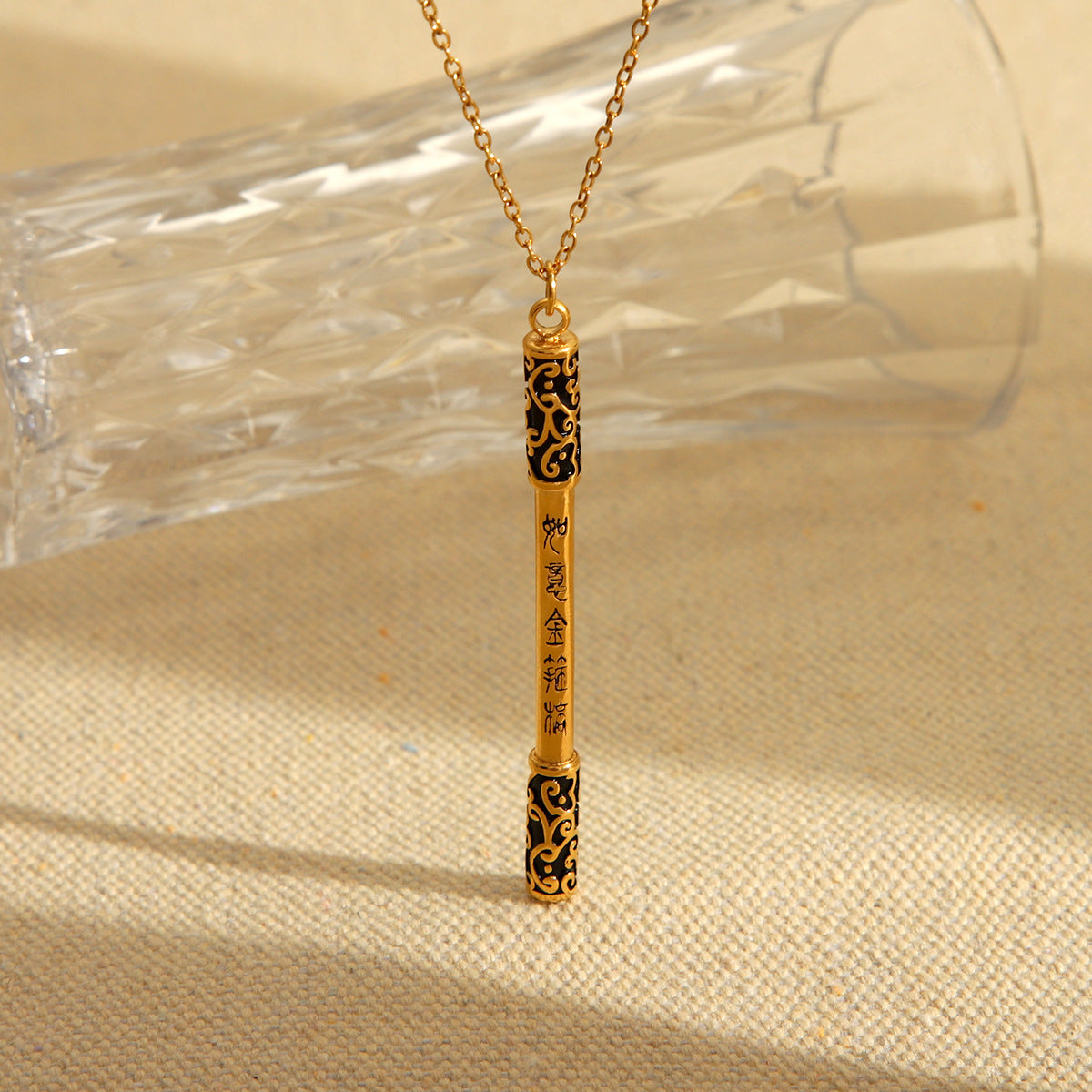 Retro Chinese Style Cartoon Monkey King Golden Cudgel Pendant Necklace in Titanium Steel with Electroplated Finish on O-Chain
