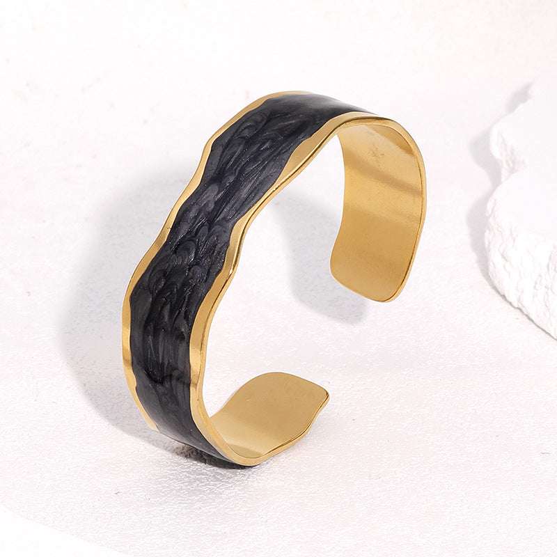 Bracciale Minimalista Geometrico in Acciaio Inossidabile Placcato Oro 18K e Finitura a Smalto da Donna
