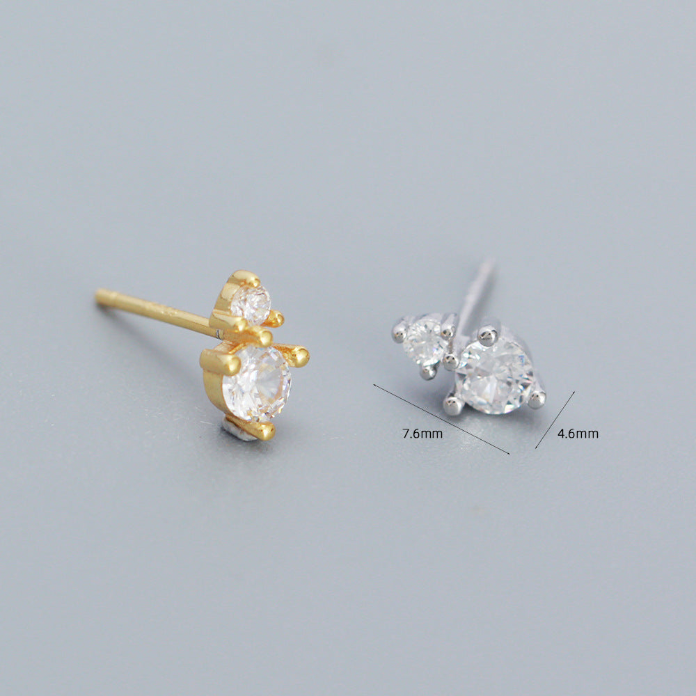 Minimalist Sweet 925 Sterling Silver Geometric Round Inlaid Cubic Zirconia Diamond Stud Earrings for Women