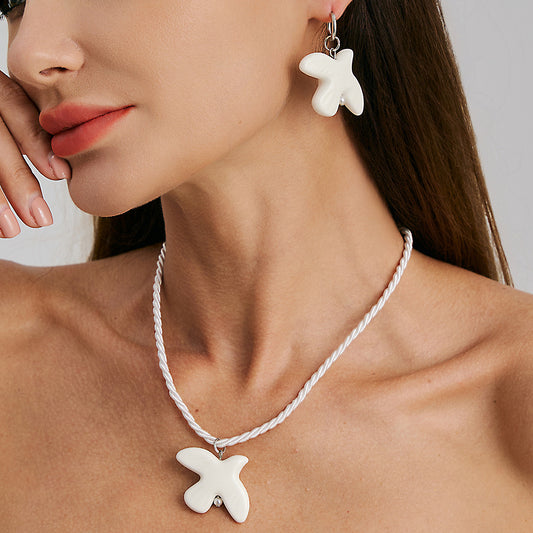 Minimalist Ceramic Peace Dove Long Pendant Necklace with Adjustable Tie Closure for Women