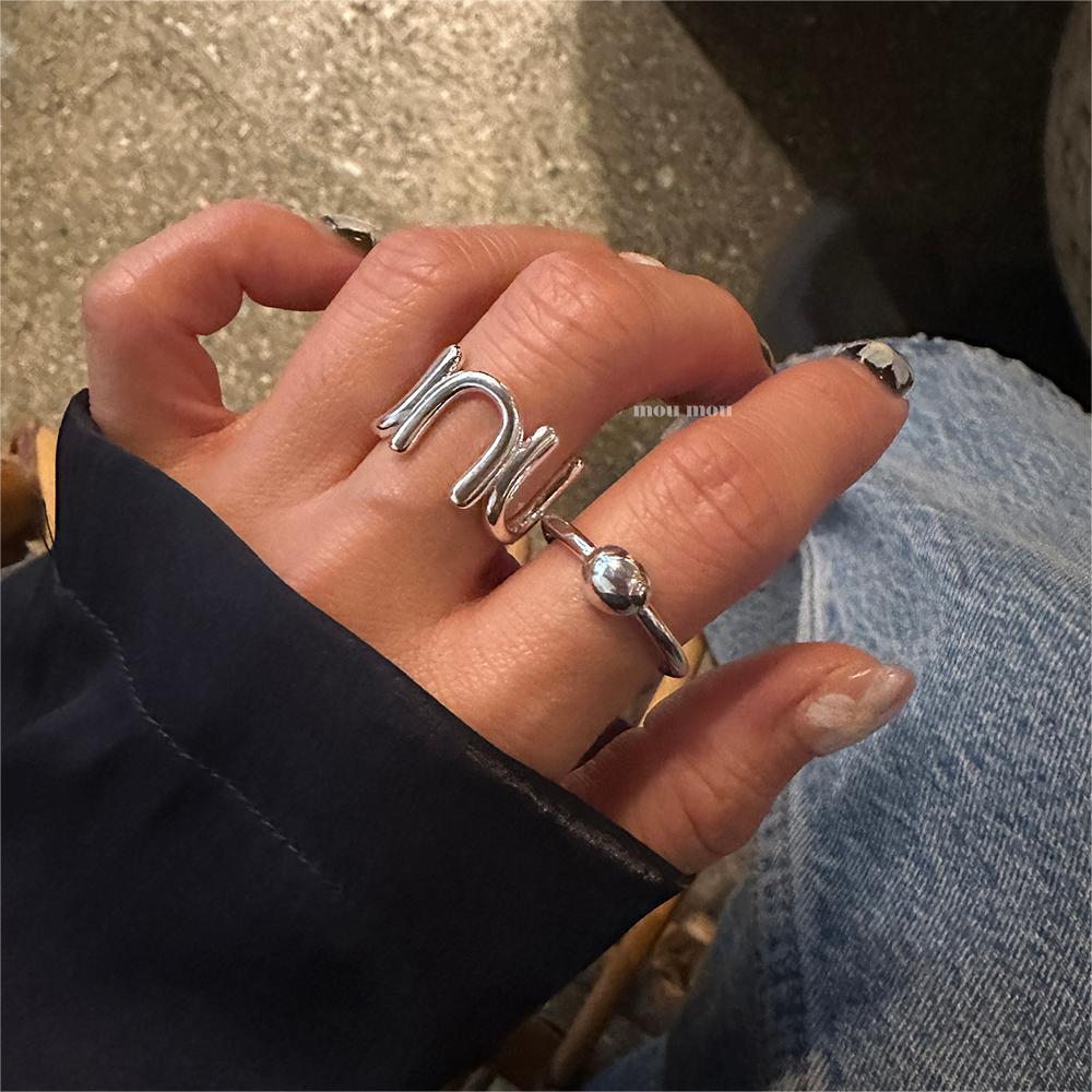Anello Minimalista in Argento Sterling S925, Rotondo Geometrico a Forma di U da Donna
