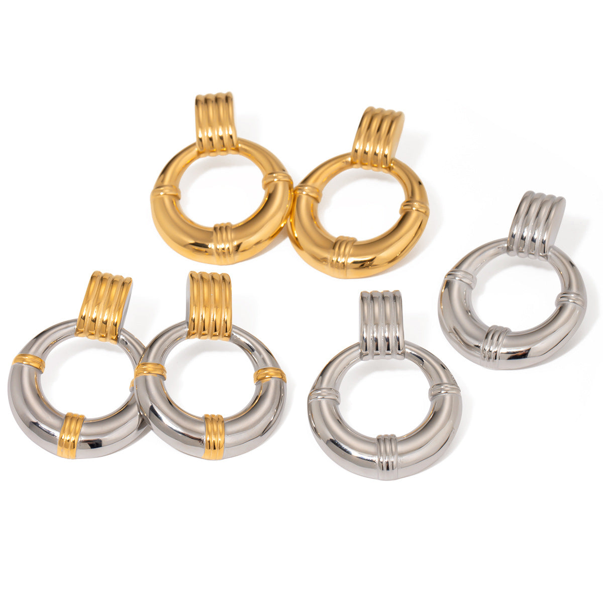 Geometric Round Plated Stainless Steel Earrings for Women
