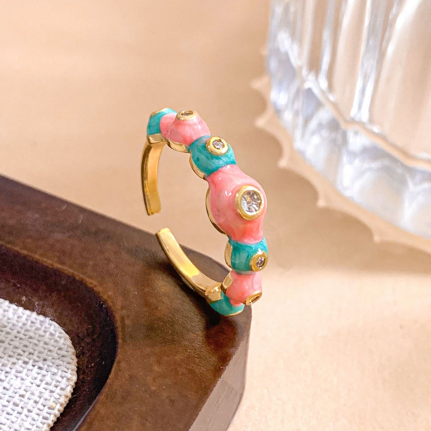Sweet Gold Plated Brass Adjustable Ring with Bow and Bubble Elements for Women