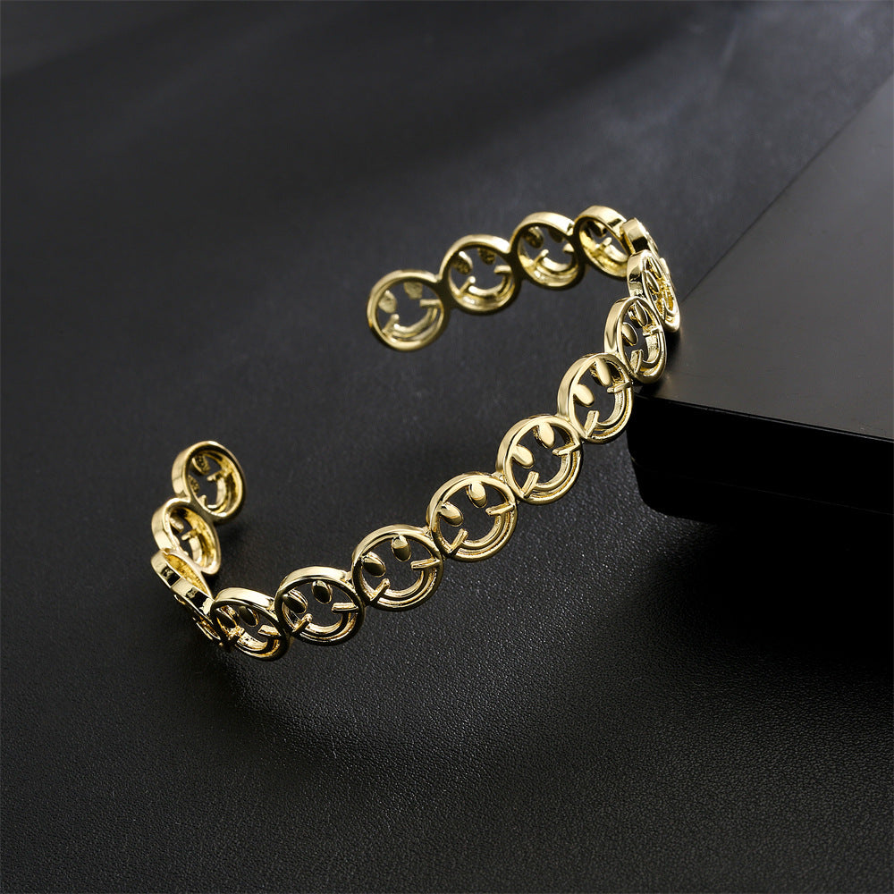 18K Gold Plated Brass Bangle with Micro-set Cubic Zirconia Hollow Design for Women