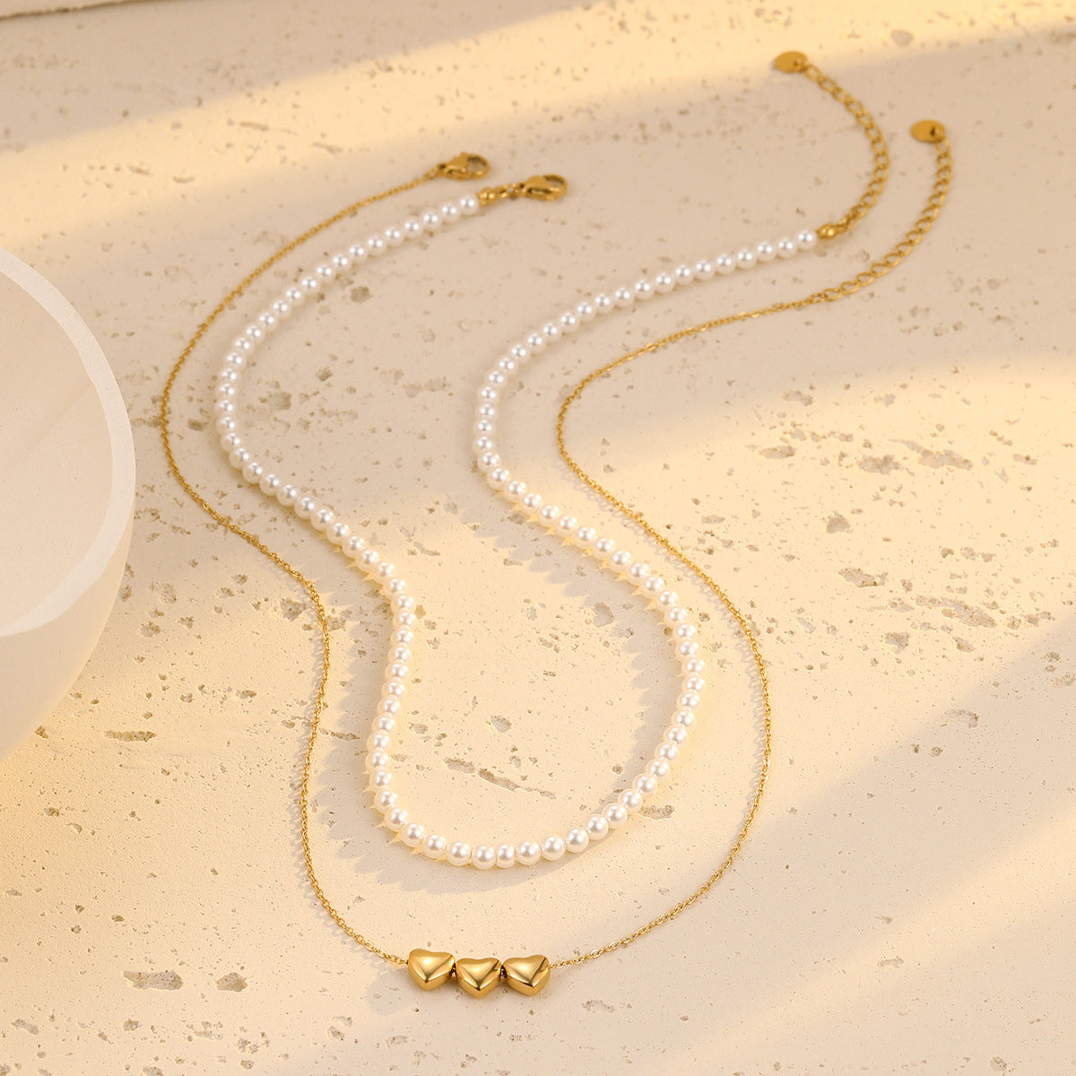 Collana in Acciaio Inossidabile a Cuore, Stile OL alla Moda, con Pendente di Perla e Placcatura in Oro 18K