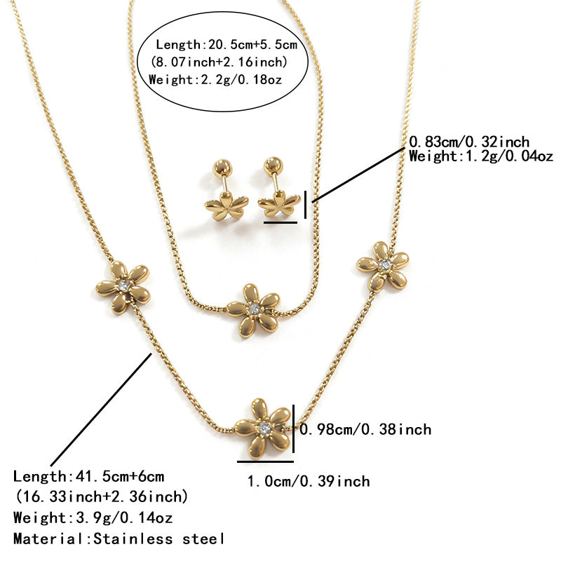 Vintage Elegant Floral Stainless Steel Plated Necklace Bracelet Earring Set for Women