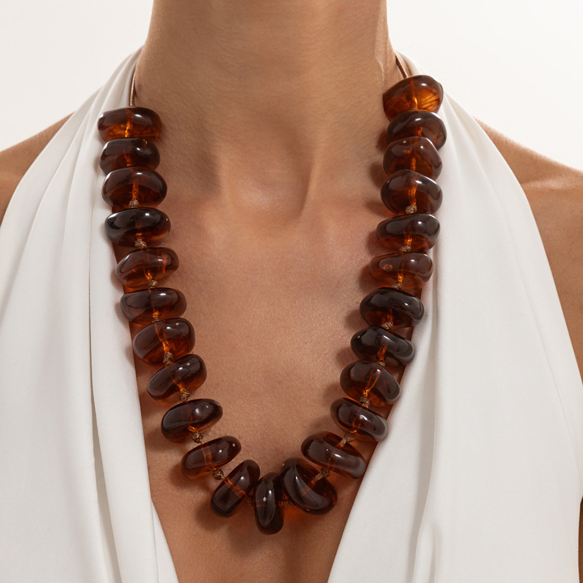 Bohemian Geometric Gradient Acrylic Beaded Necklace Adjustable Wax Cord Women's Jewelry
