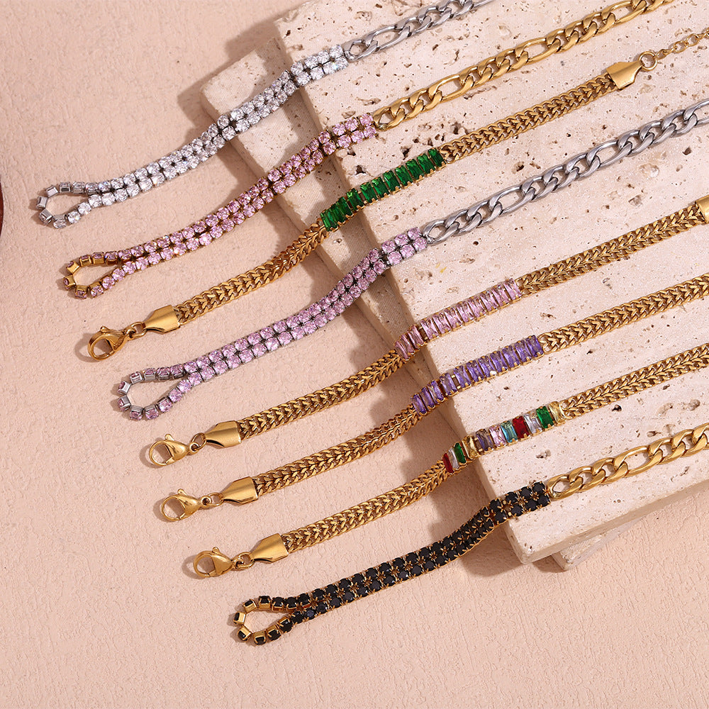 Pulsera de eslabones huecos con forma de corazón, chapada en oro de 18 quilates, de acero inoxidable geométrico, con microincrustaciones de circonia cúbica