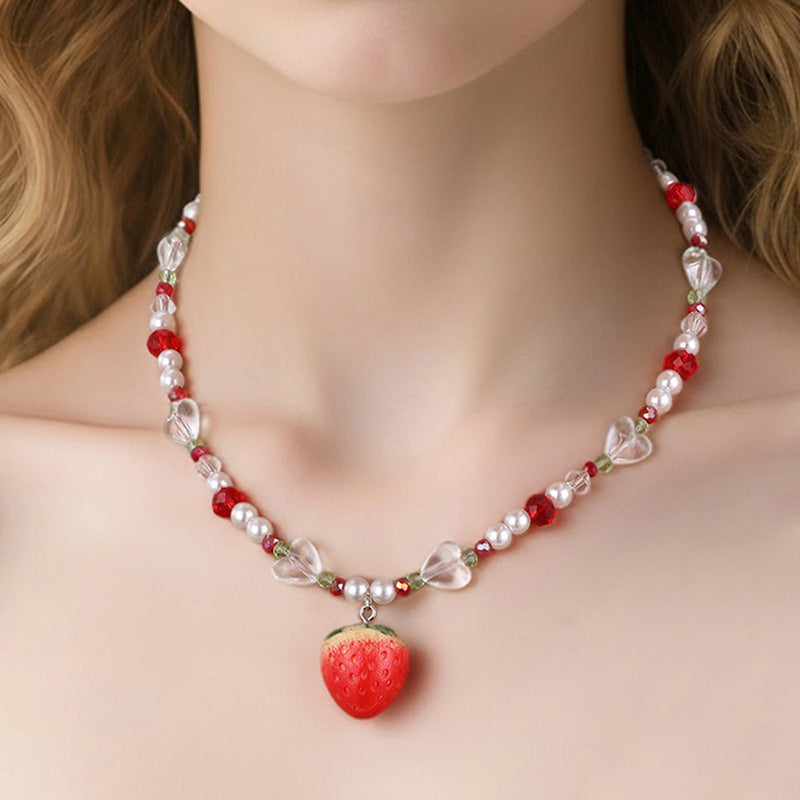 Set Collana Minimalista in Lega con Fiocco per Ragazze con Braccialetto Abbinato, Gioielli a Tema Frutta