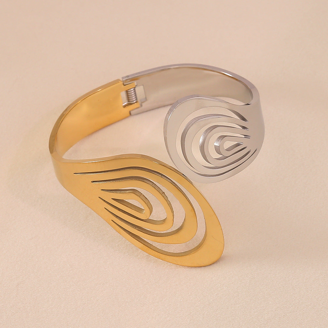 Geometric Hollow Stainless Steel Bracelet with Gold Plating for Women and Men