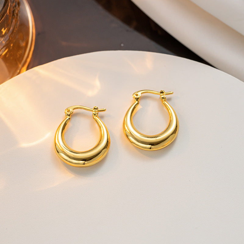 Vintage Minimalist Oval Titanium Steel Gold-Plated Earrings for Women