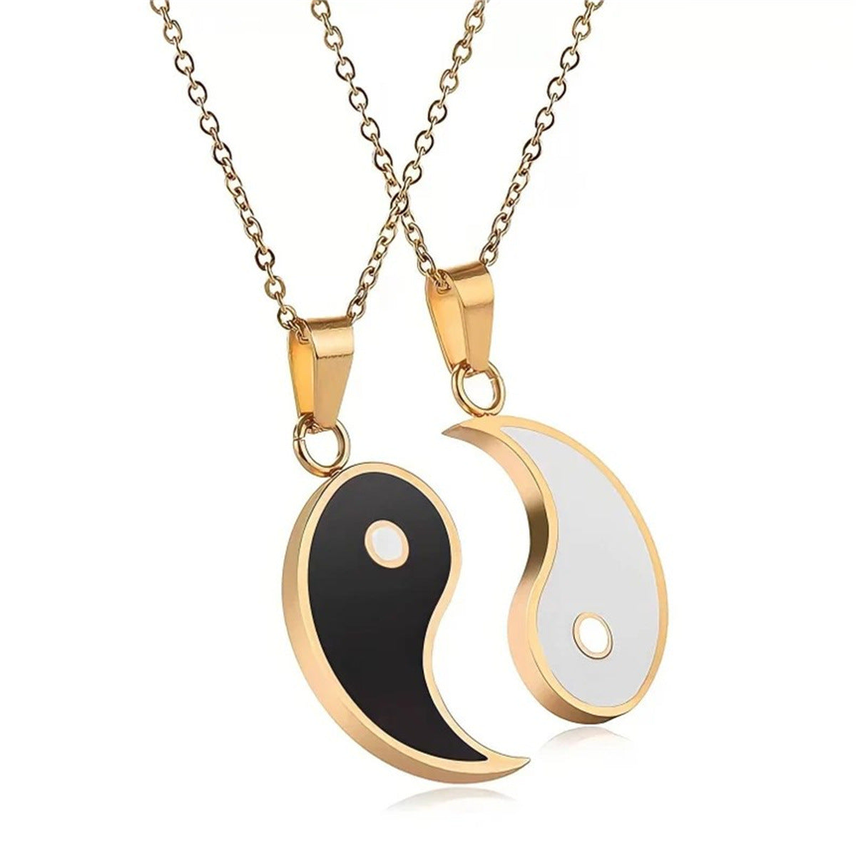 Sweet and Edgy Geometric Yin Yang Pendant Necklace in Stainless Steel with Plated Finish for Unisex Everyday Wear