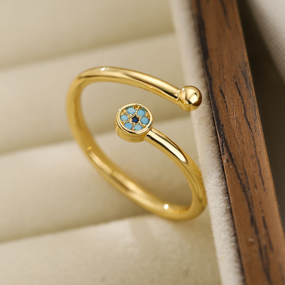 Anello Aperto Geometrico Minimalista da Donna in Rame con Zirconia Micro-Incastonata