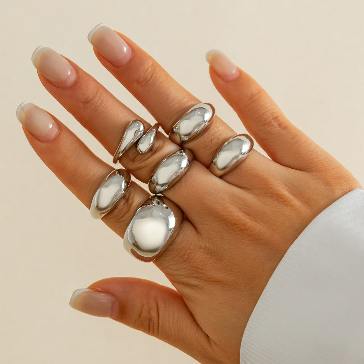Hip-hop Geometric Plated Zinc Alloy Irregular Double-layer Ring Set for Women