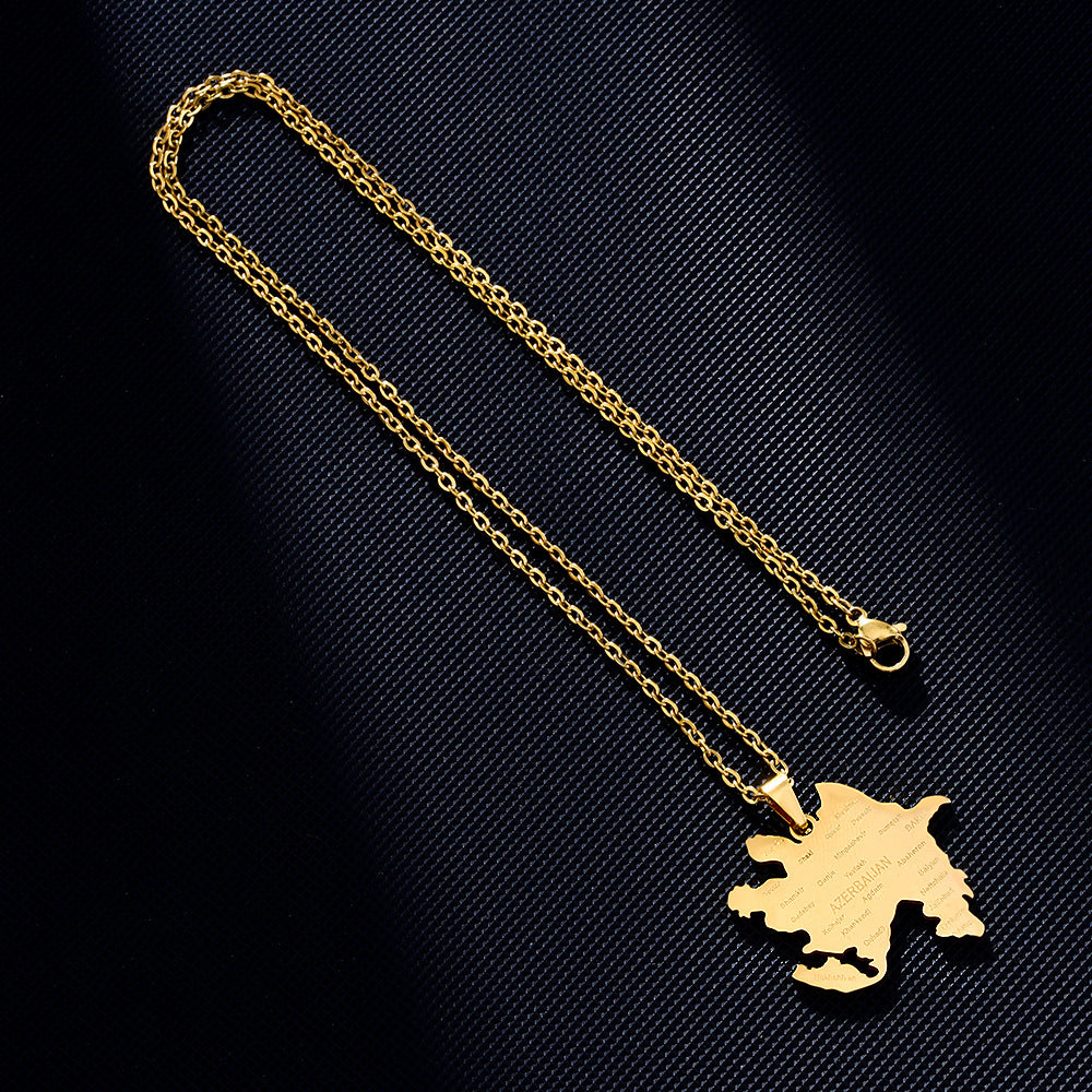 Collana geometrica in acciaio inossidabile con ciondolo a mappa dell'Azerbaigian, catena placcata in titanio per unisex