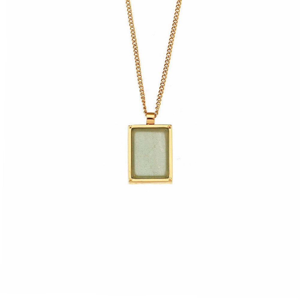 Vintage Style Geometric Round Enamel Pendant Necklace in Titanium Steel with 18K Gold Plating for Women