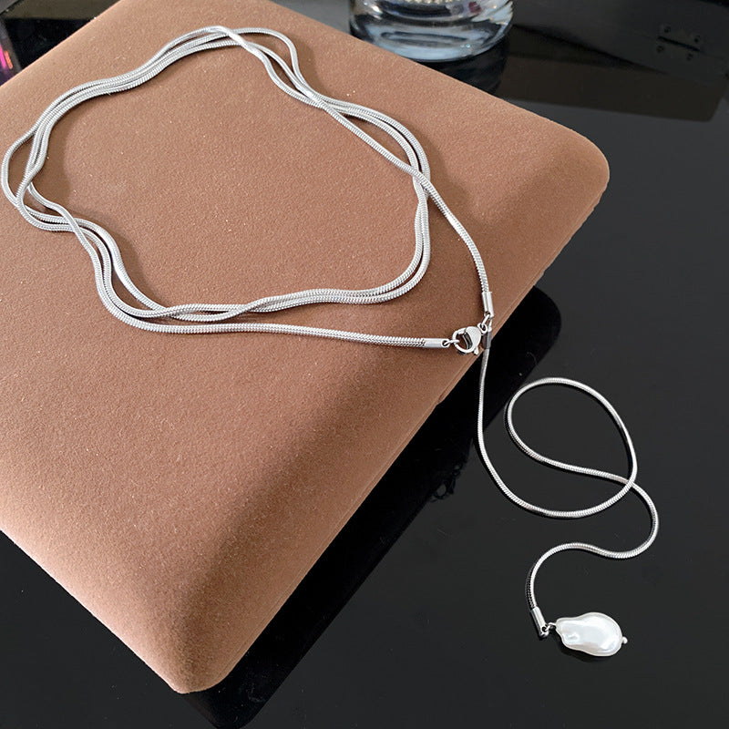 Minimalist Titanium Steel Plated Geometric Bead Pendant Necklace for Unisex Layering