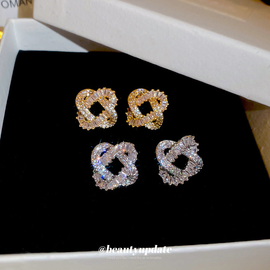 Orecchini a Perno Minimalisti Geometrici da Donna in Rame Placcato Oro con Zirconia Cubica