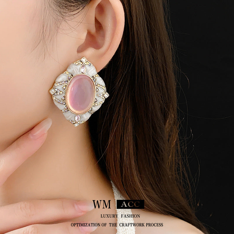 Vintage Style Rhombus Geometric Earrings with Rhinestone Inlay on Silver-Plated Alloy Base for Women