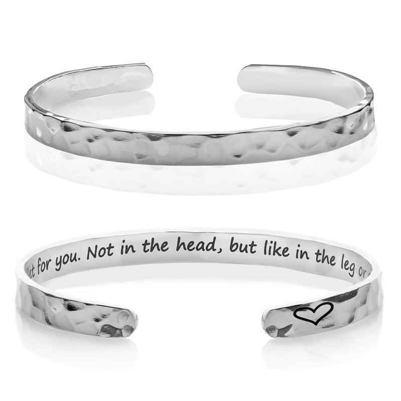Minimalist Stainless Steel Engraved Open Moon Surface Textured Hammered Bracelet