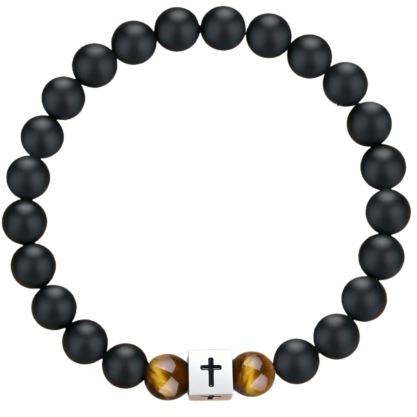 Minimalist Matte Stainless Steel Heart Geometric Cross Bracelet Unisex Beaded Hand Jewelry