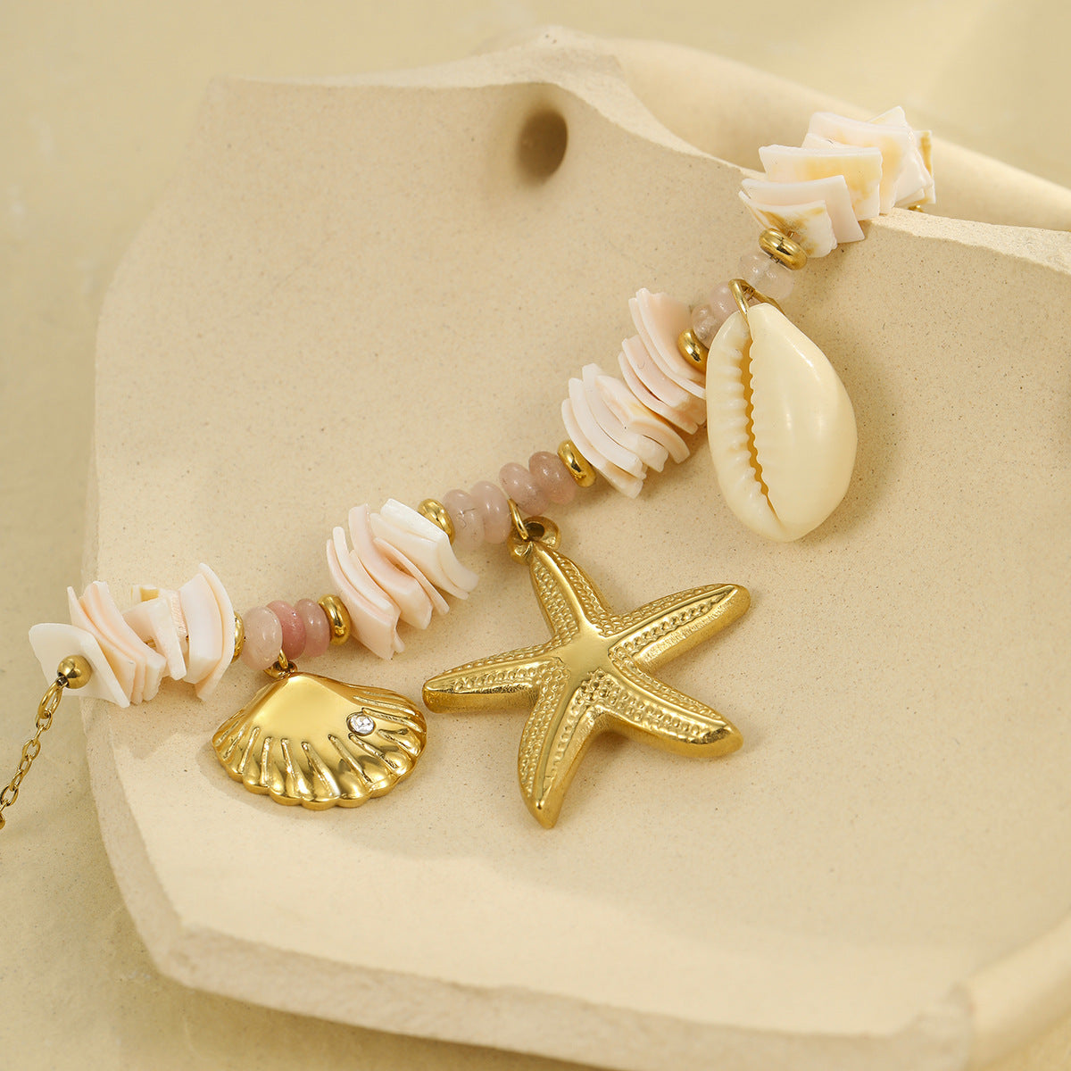 Collar con colgante de estrella de mar y concha geométrica de acero inoxidable chapado en oro de 18 quilates, a la moda, para mujer, ideal para la playa en verano