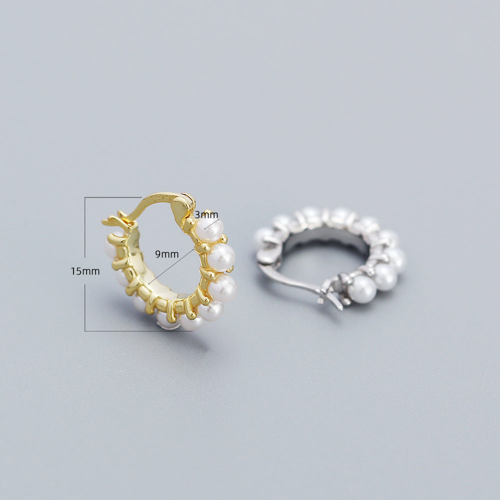 Minimalist Geometric Circle Pearl Earrings for Women in Sterling Silver with Elegant Office-Ready Design