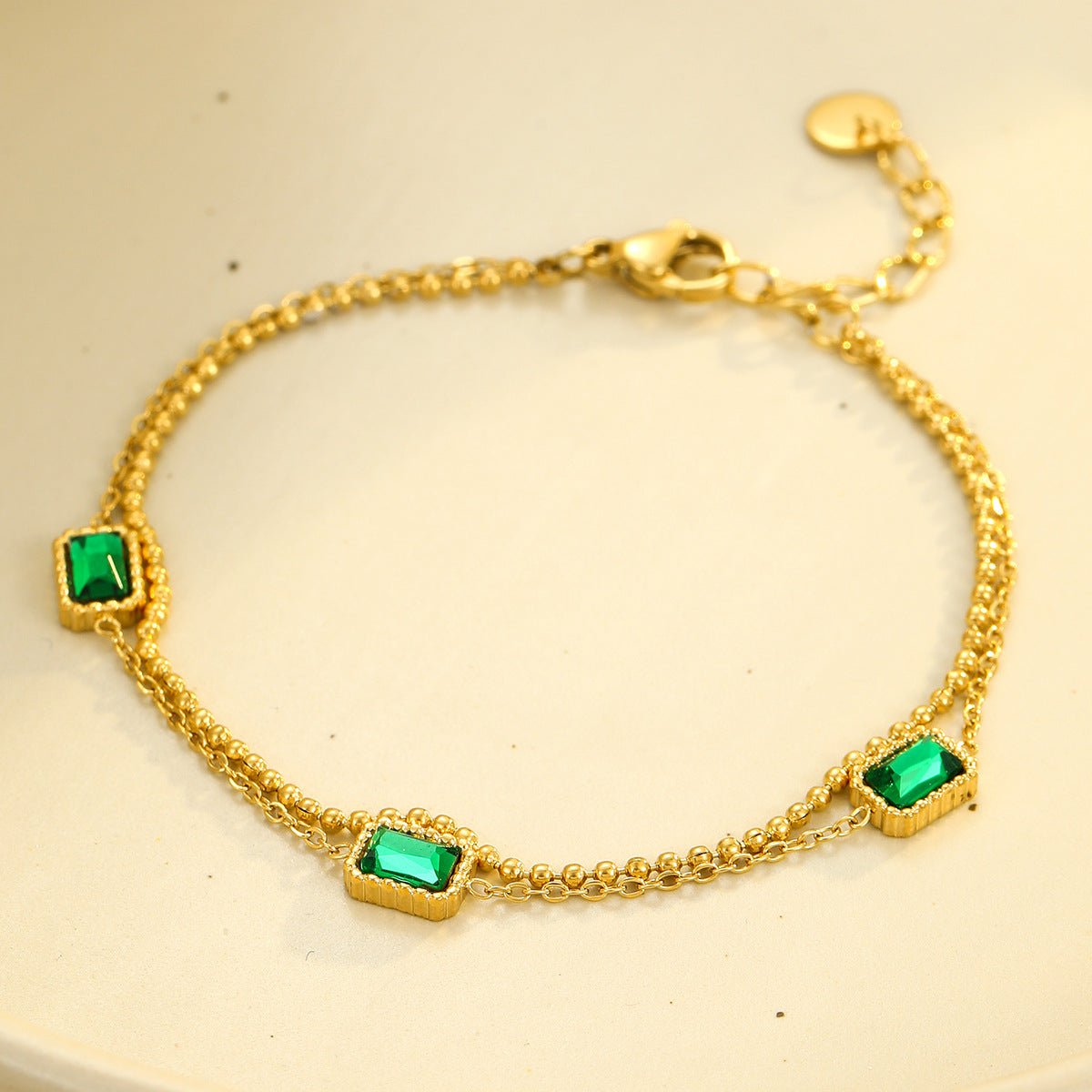 Elegante bracciale da donna in acciaio inossidabile placcato, stile ufficio, con zircone quadrato verde