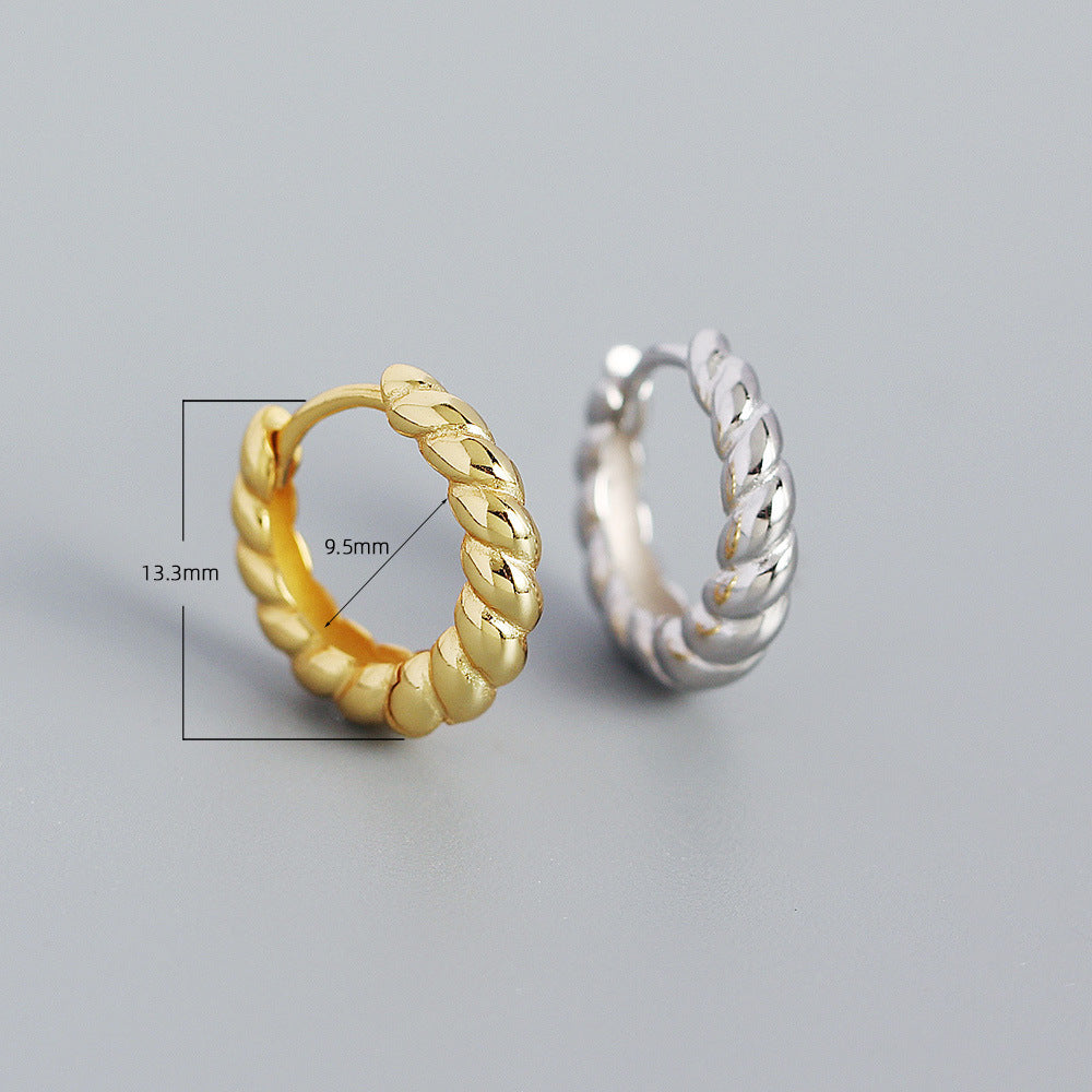 Elegant Minimalist 925 Sterling Silver Geometric Rope Twist Hoop Earrings