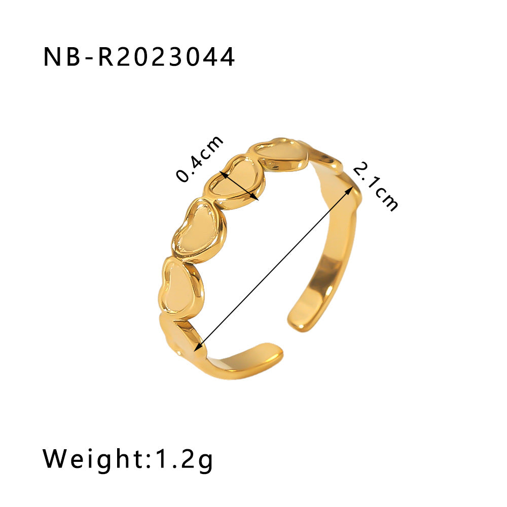 Minimalist Heart-Shaped Geometric Stainless Steel Open Ring for Women with 18K Vacuum Plating Finish