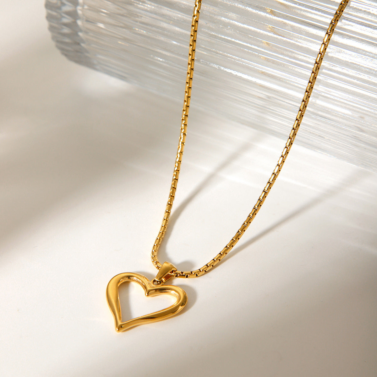 Minimalist Hollow Heart Pendant Necklace for Women Stainless Steel with Titanium Steel Accents Plated Box Chain