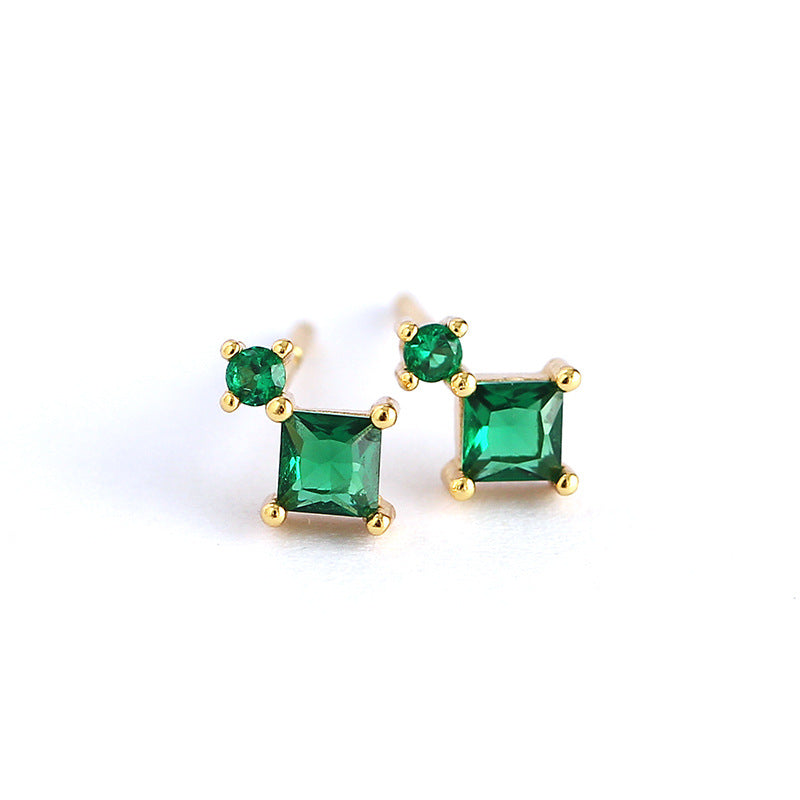 Sweet 925 Sterling Silver Square Geometric Cubic Zirconia Inlay Earrings