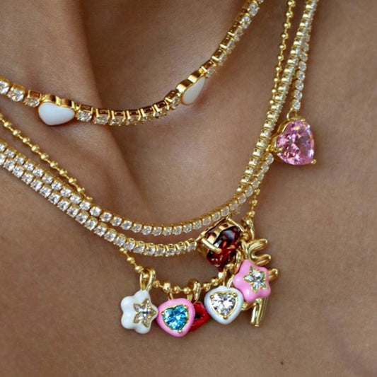 Minimalist Sweet Heart Floral Geometric Brass Plated Charm Bar Necklace for Unisex