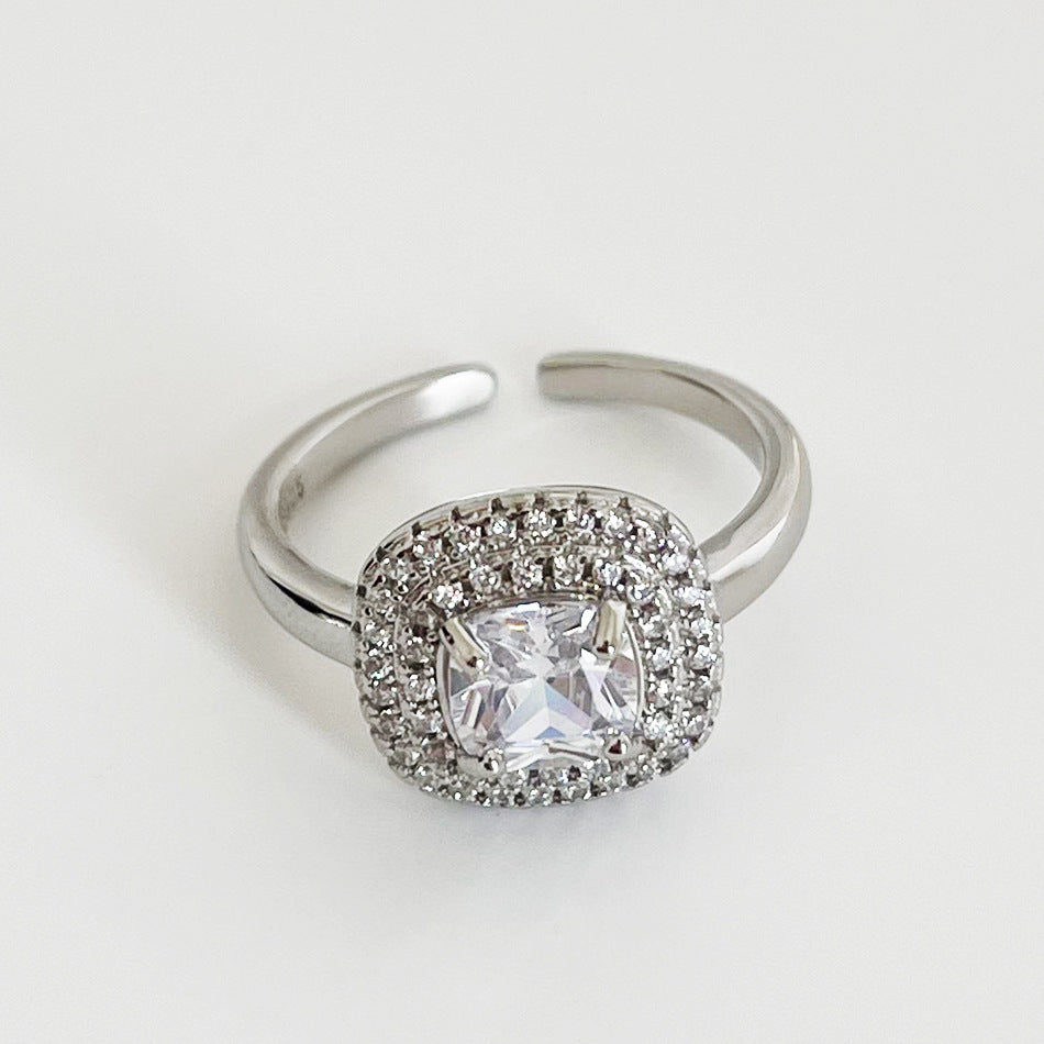 Minimalist Sweet 925 Sterling Silver Geometric Plated Ring with Cubic Zirconia