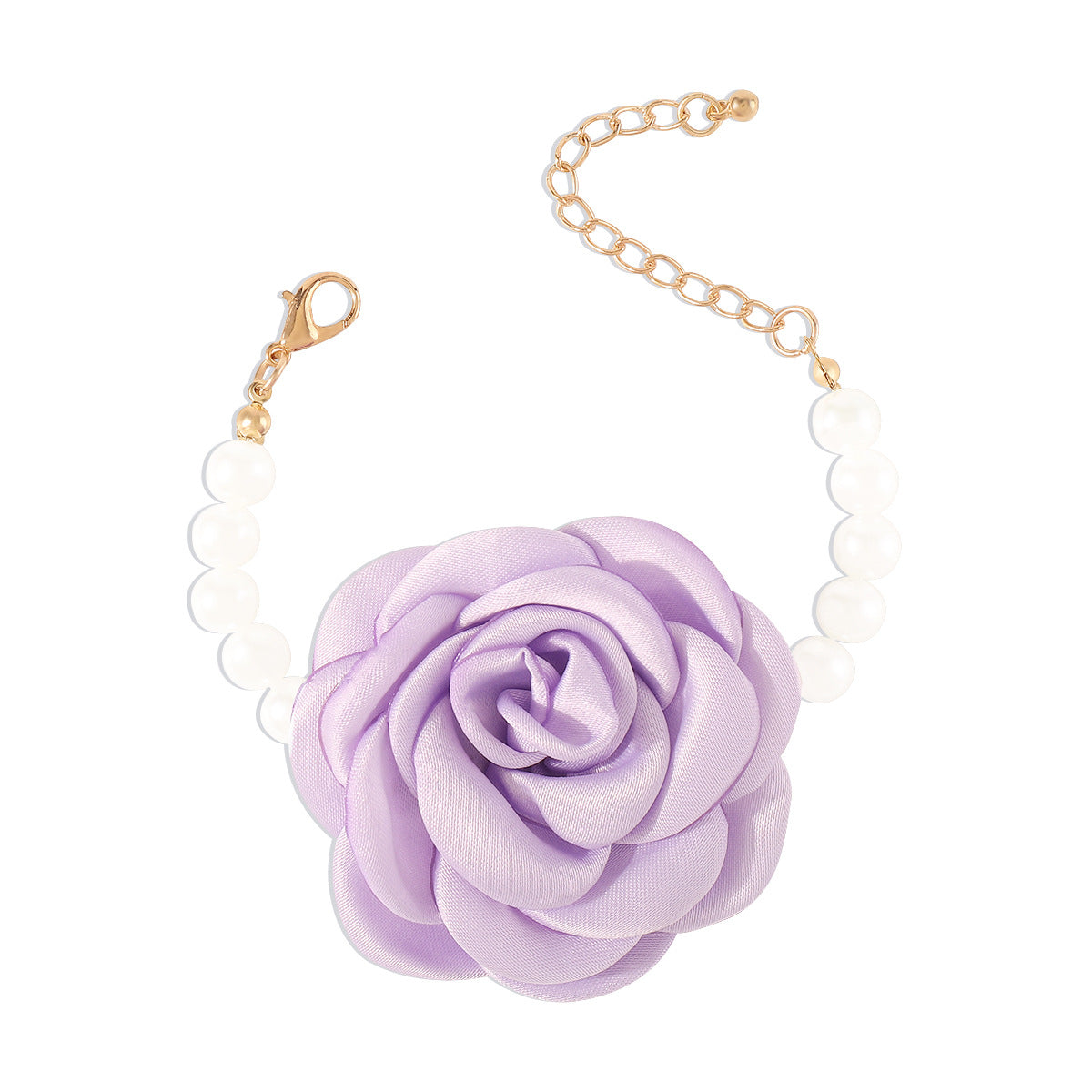 Bracciale in tessuto da donna con design a camelia fatto a mano, perle, fiori e forme geometriche, dolce e audace