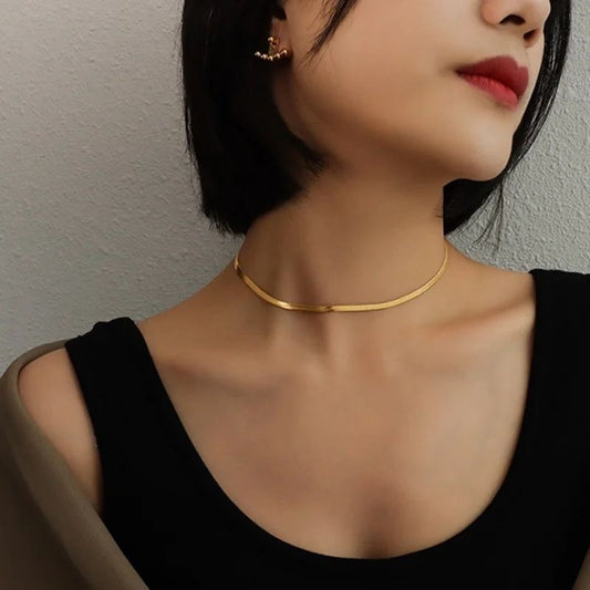 Minimalist Elegant Gold Plated Titanium Steel Snake Chain Necklace for Women