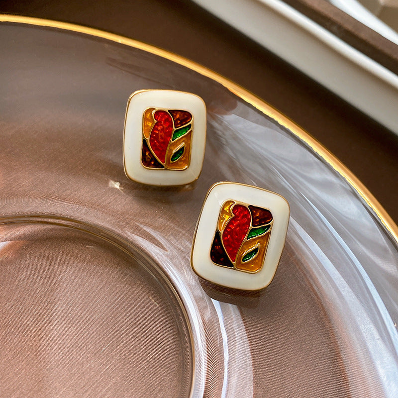 Vintage Geometric Alloy Earrings with Gold-Plated Finish and Stainless Steel Posts for Women