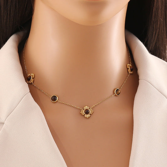 Conjunto de collar minimalista geométrico de acero inoxidable con acabado chapado para mujer, diseño de cadena O