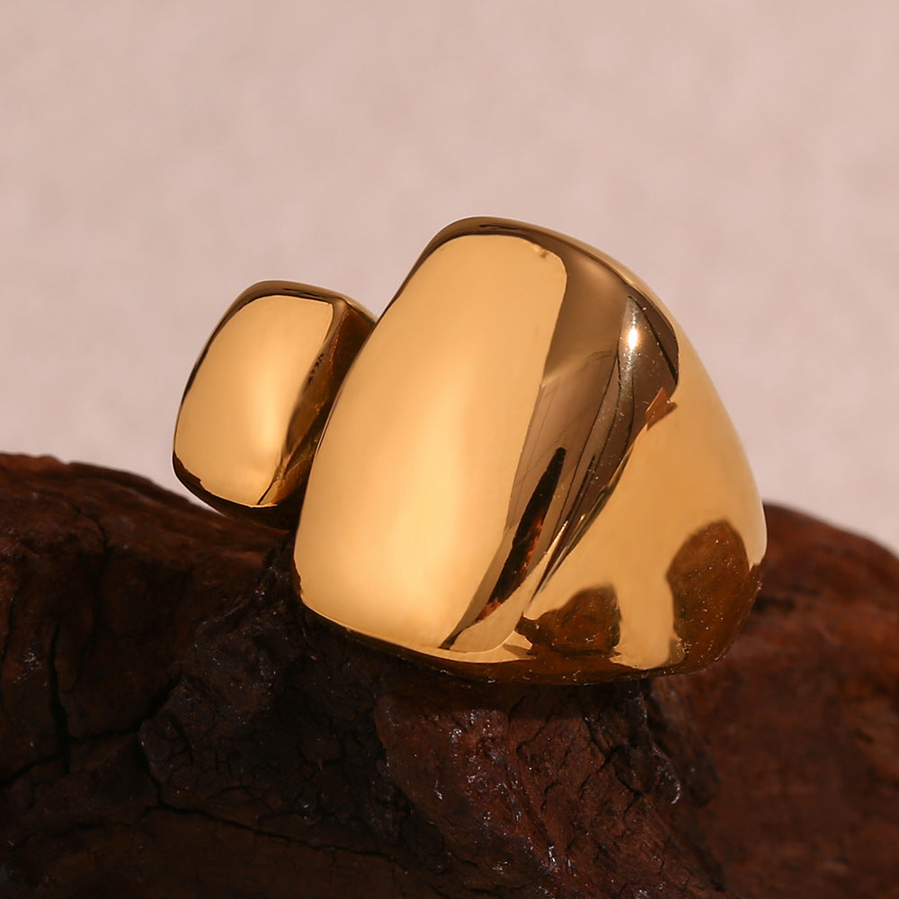Minimalist Geometric Stainless Steel Ring with 18K Gold Plating for Women Rectangular Open Band