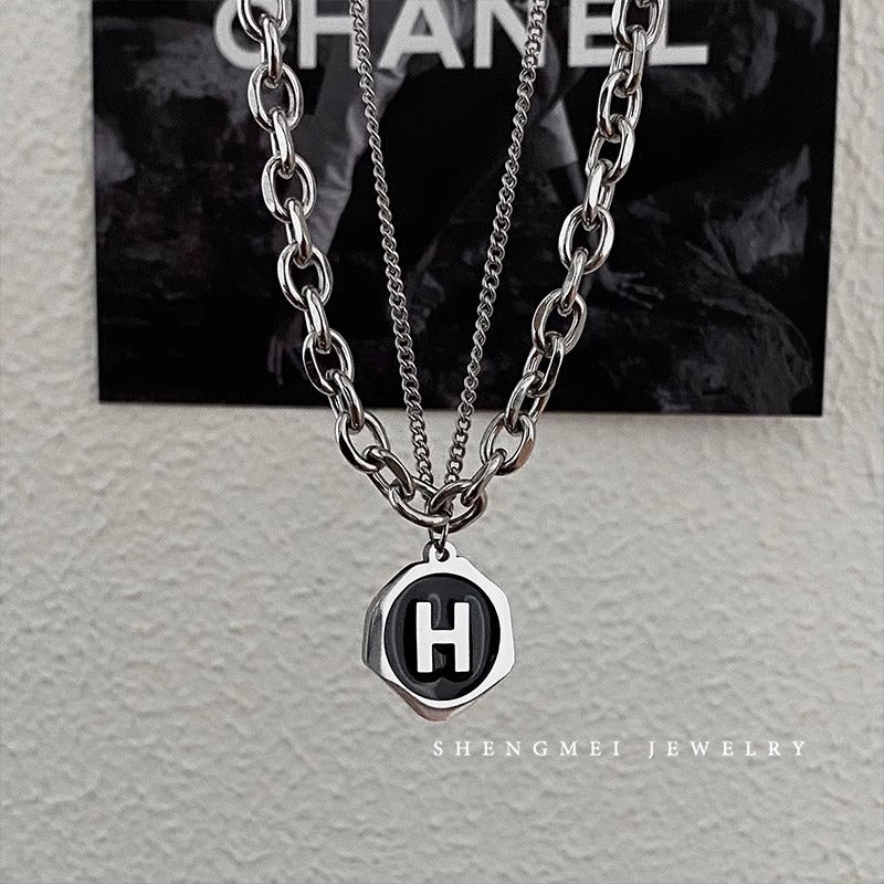 Hip Hop Style H-Shaped Pendant Necklace in Titanium Steel with Plated Finish for Unisex Wear