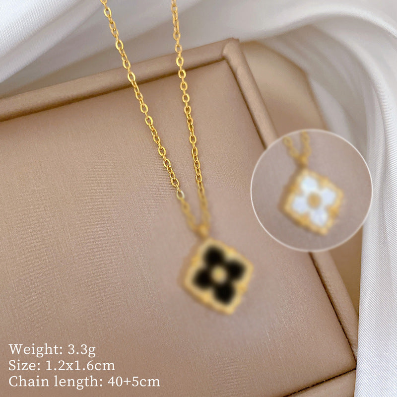 Sweet Elegant Titanium Steel Floral Plated Necklace with Brass Pendant for Women