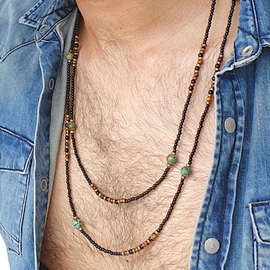 Bohemian Vintage Geometric Agate Beaded Necklace Unisex