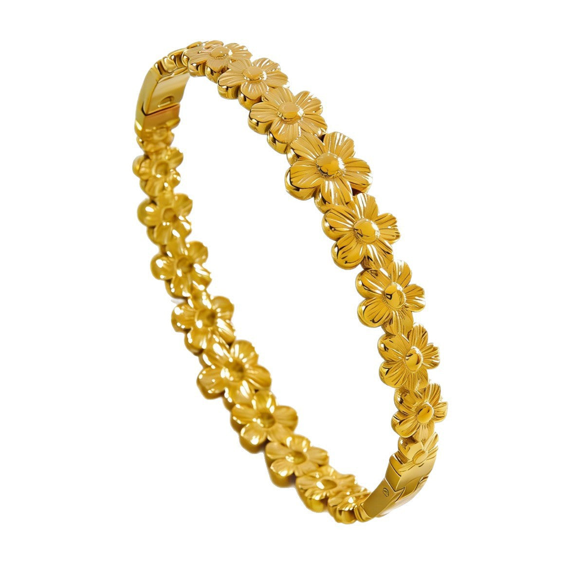 Elegant Floral Pattern 18K Gold Plated Stainless Steel Bracelet