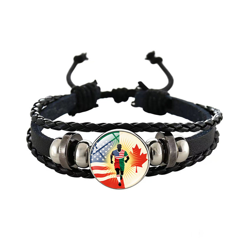 Sporty Geometric Braided Leather Bracelet Unisex Adjustable Hand Rope