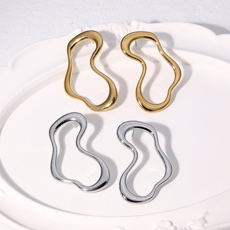 Minimalist Geometric Stainless Steel Earrings with 18K Gold Plating for Women