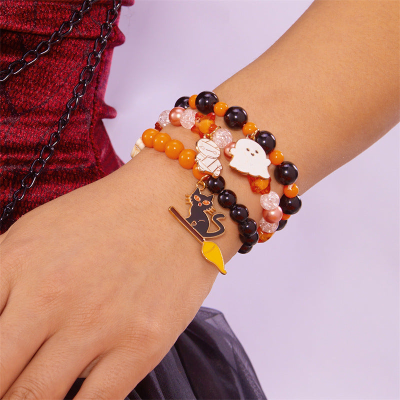 Colorful Resin Crystal Geometric Charm Stretch Bracelet Set with Holiday Elements